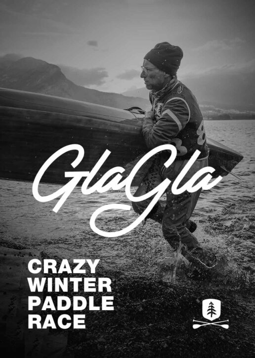 Affiche de la Glagla race magnifique compétion hivernale de paddle sur le Lac d'Annecy à Talloires, une fête avec 800 paddlers, crazy and fun expérience !