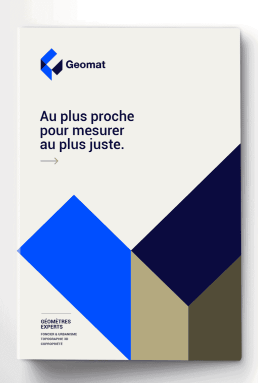 Édition, présentation de la nouvelle identité visuelle du groupe de Géomètres experts Geomat. Édition à Annecy - Graphiste Annecy